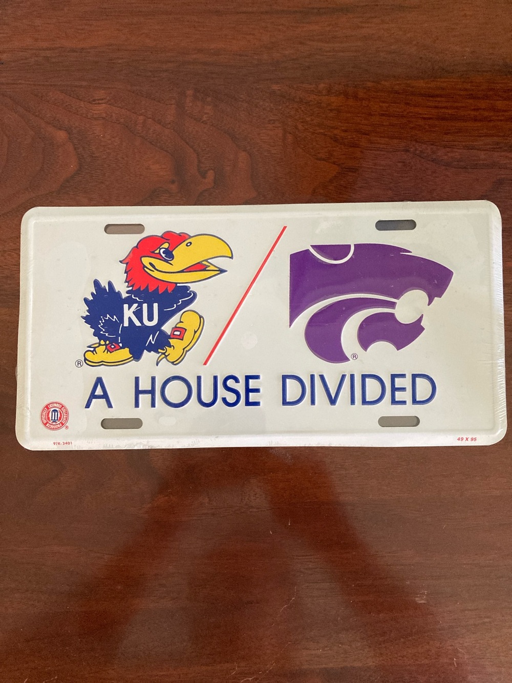 KU vs K-State 'A House Divided' Decorative License Plate - White